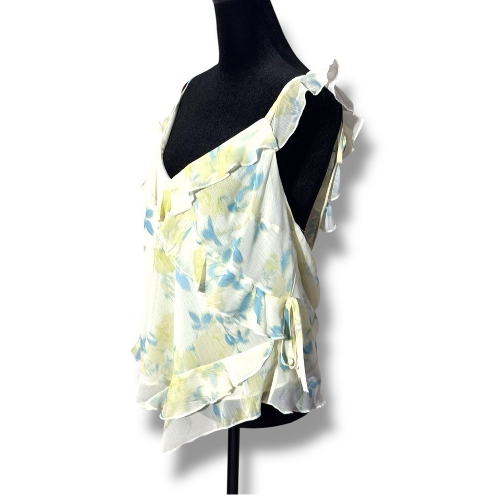Rita Ora x Primark Flowy Asymmetrical Sheer Yellow Floral Ruffle Camisole Top - Picture 3 of 15
